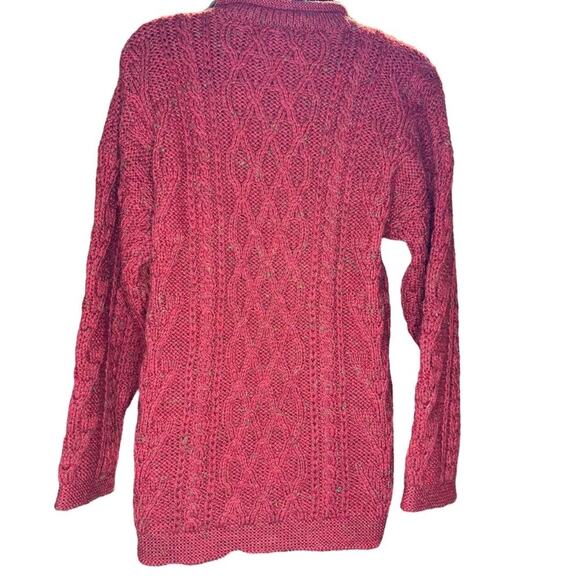 Crafts & Woollens Vintage Red 100% Wool Aran Chunky Pullover Sweater Sz S - Picture 5 of 10